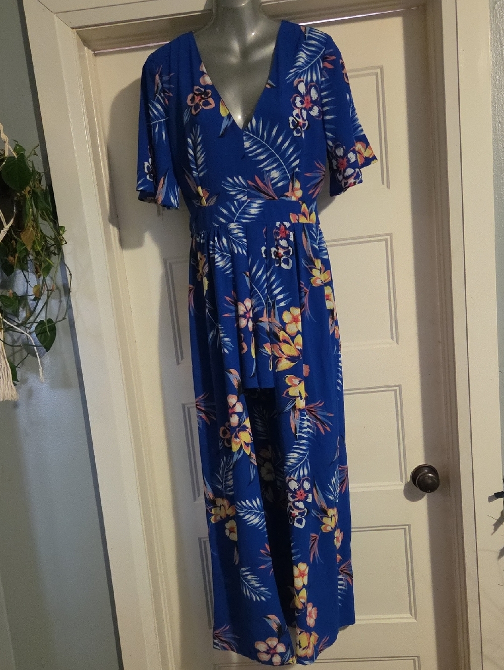 Blue Floral Shorts Jumpsuit Dress
